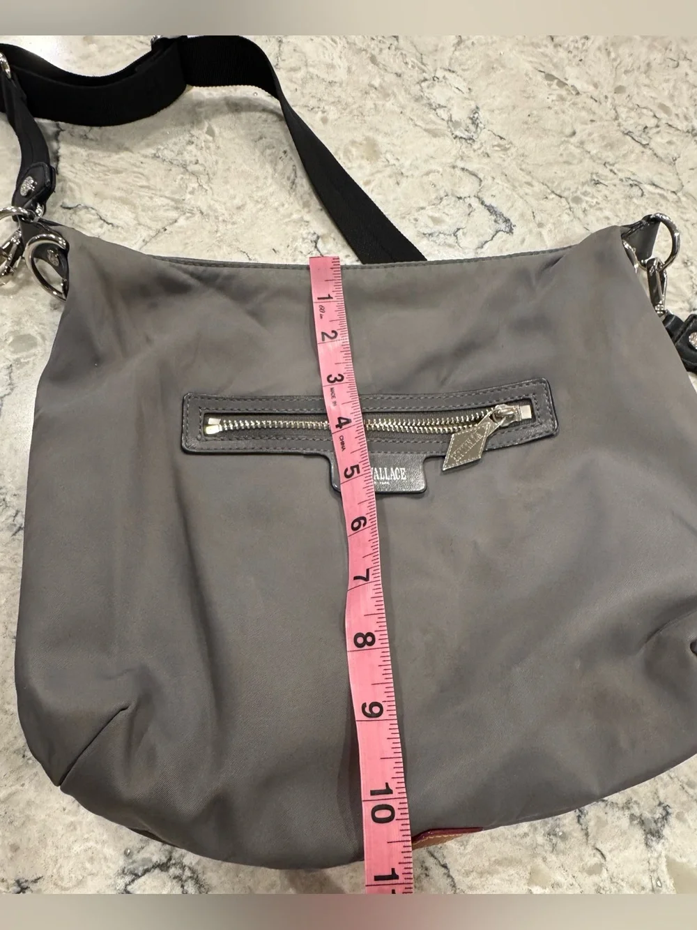 MZ Wallace Gray Nylon Hobo Shoulder Bag Silver Hardware Lightweight Purse